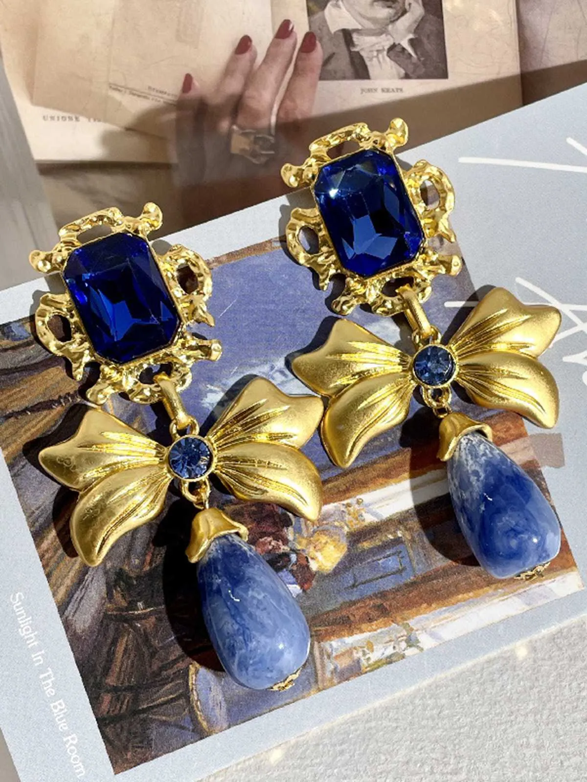 Vintage Bow Blue Gemstone Earrings