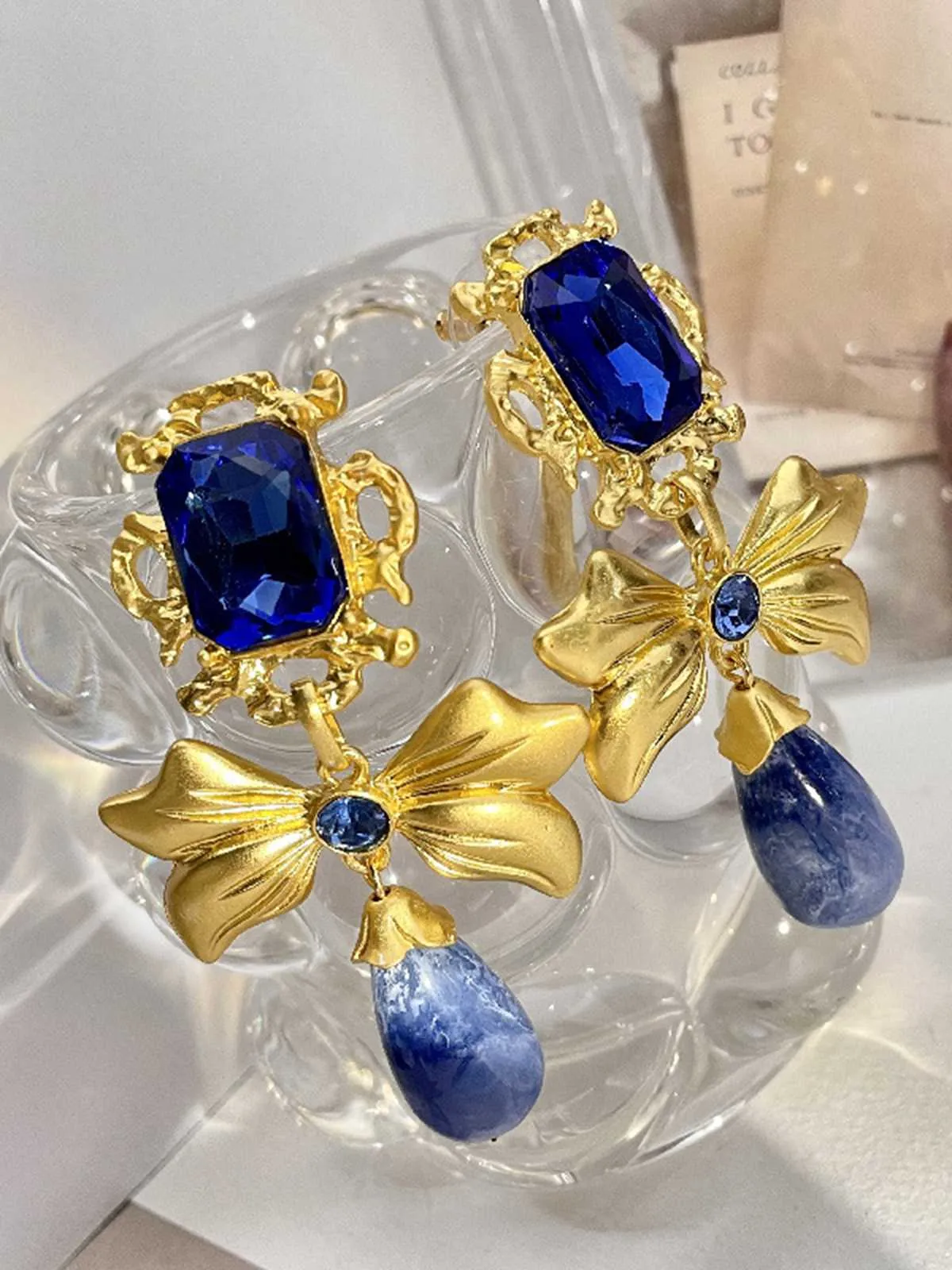 Vintage Bow Blue Gemstone Earrings