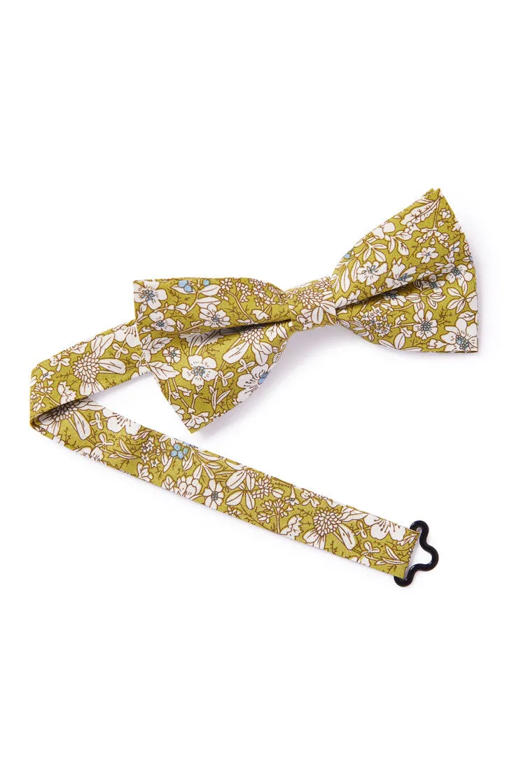 Vintage Floral Sketched Bow Tie - Green