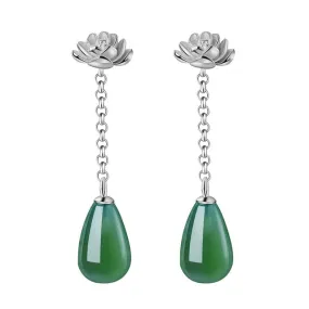 Water Drop Lotus Drop Earrings - 925 Sterling Silver