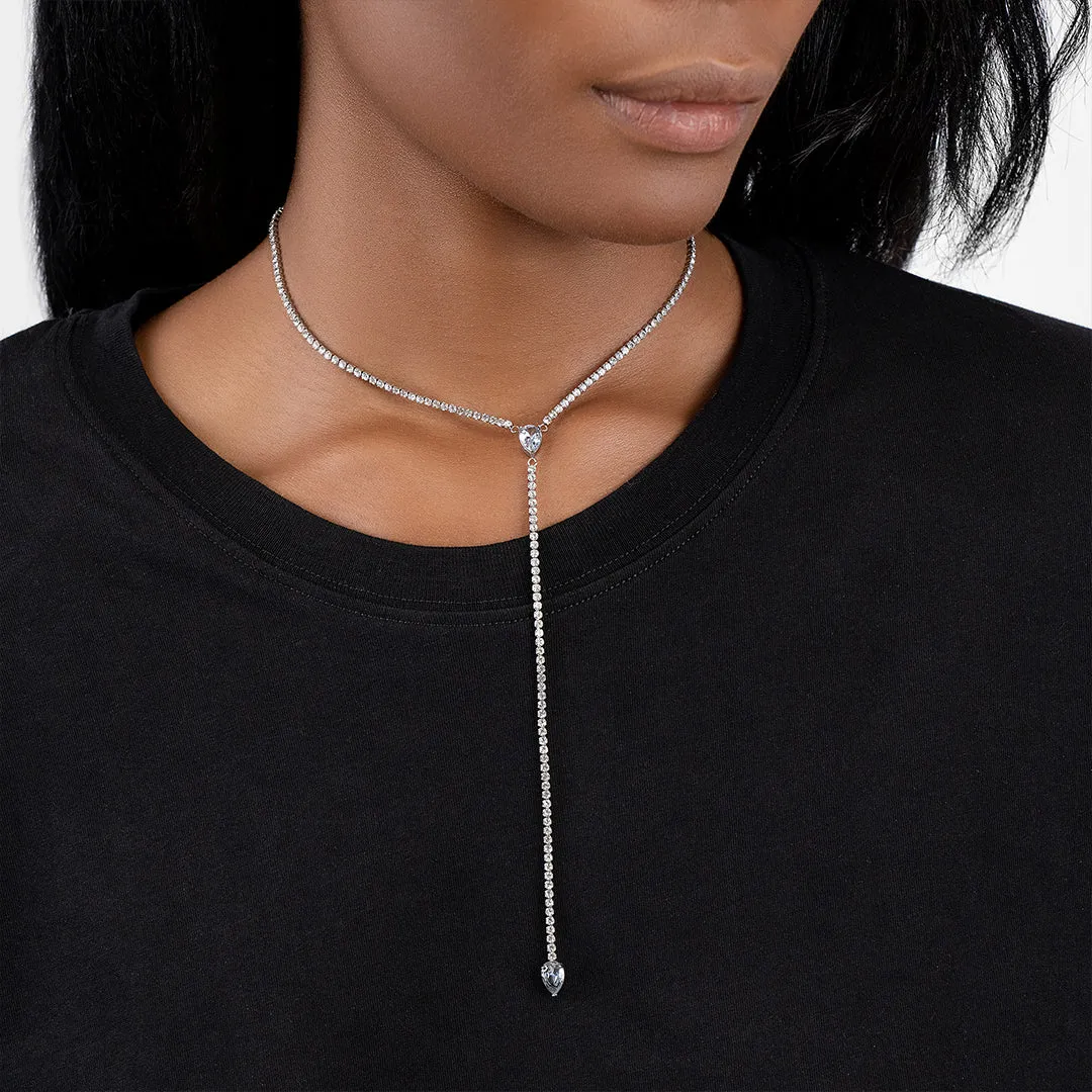 Water Resistant Crystal Y- Lariat Drop Tennis Chain Necklace silver