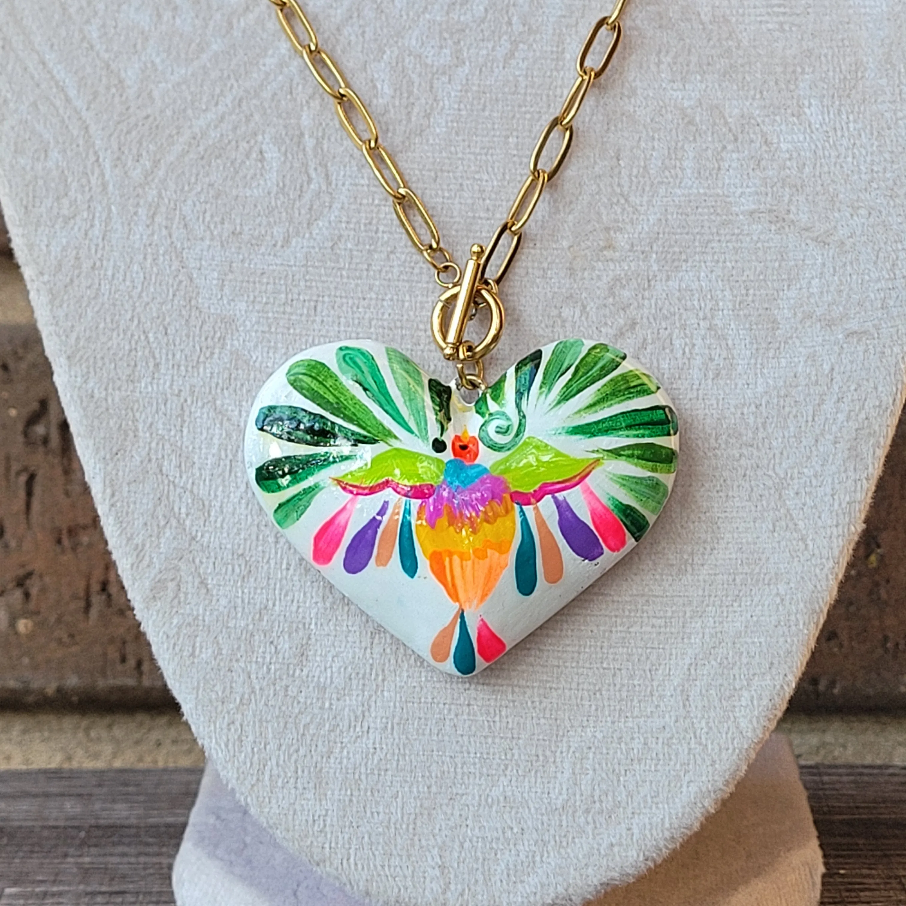 White Colibri tenango heart necklace