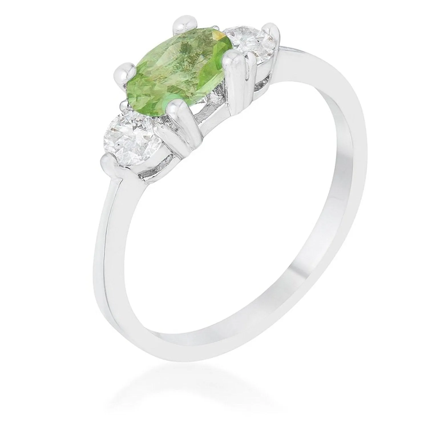 WildKlass 1.2ct Peridot CZ Rhodium Plated Classic Oval Ring