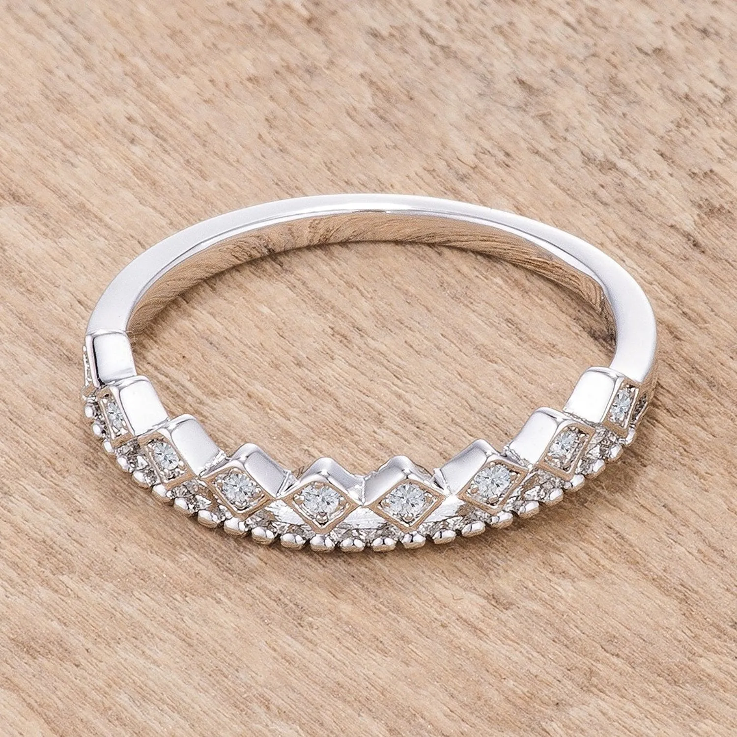 WildKlass .14Ct Rhodium Plated CZ Mini Crown Stackable Band