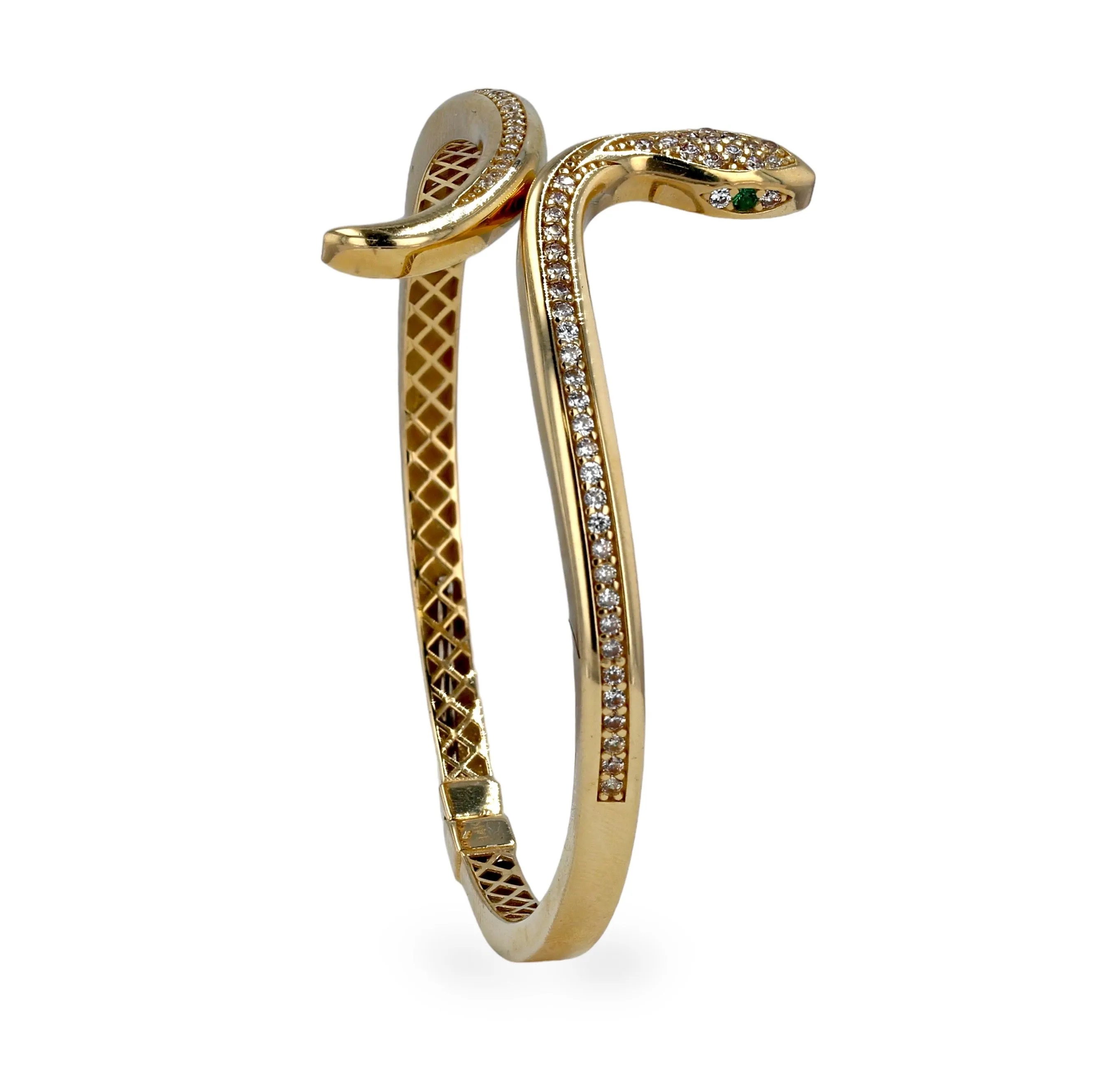 Yellow 14k snake bangle green eyes